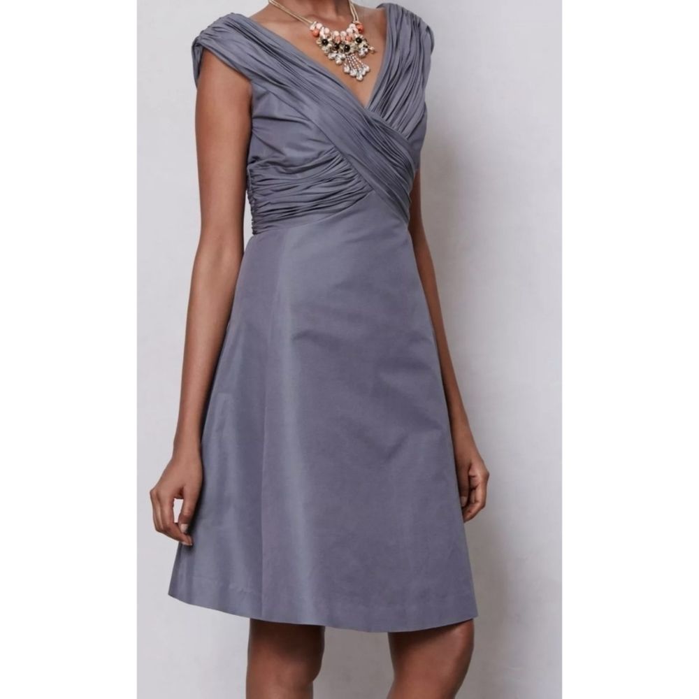 Mirror of Venus Crossing Cotton Silk Ruched Formal Evening Dress Gray sz 8